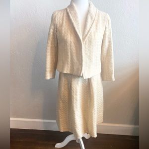 Authentic Chanel Ivory Tweed Suit with gold lion head buttons